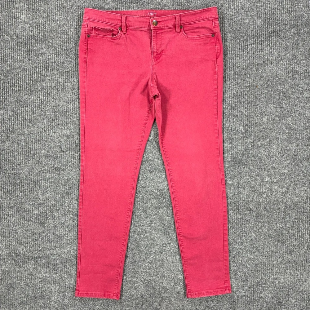 Ann Taylor Loft Womens Modern Skinny Jeans Size 14 Pink Denim Mid Rise Stretch